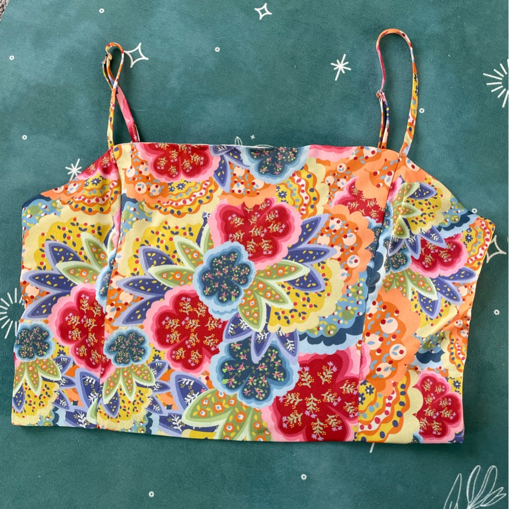Red and Blue Floral Camisole Crop Top